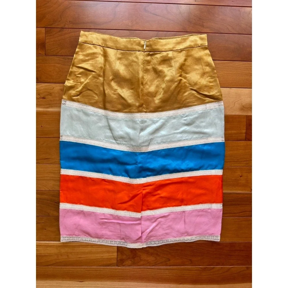 J.Crew Crochet Ribbon‎ Skirt Colorblock Linen Cupro Pencil Skirt A0809 NWT 6
